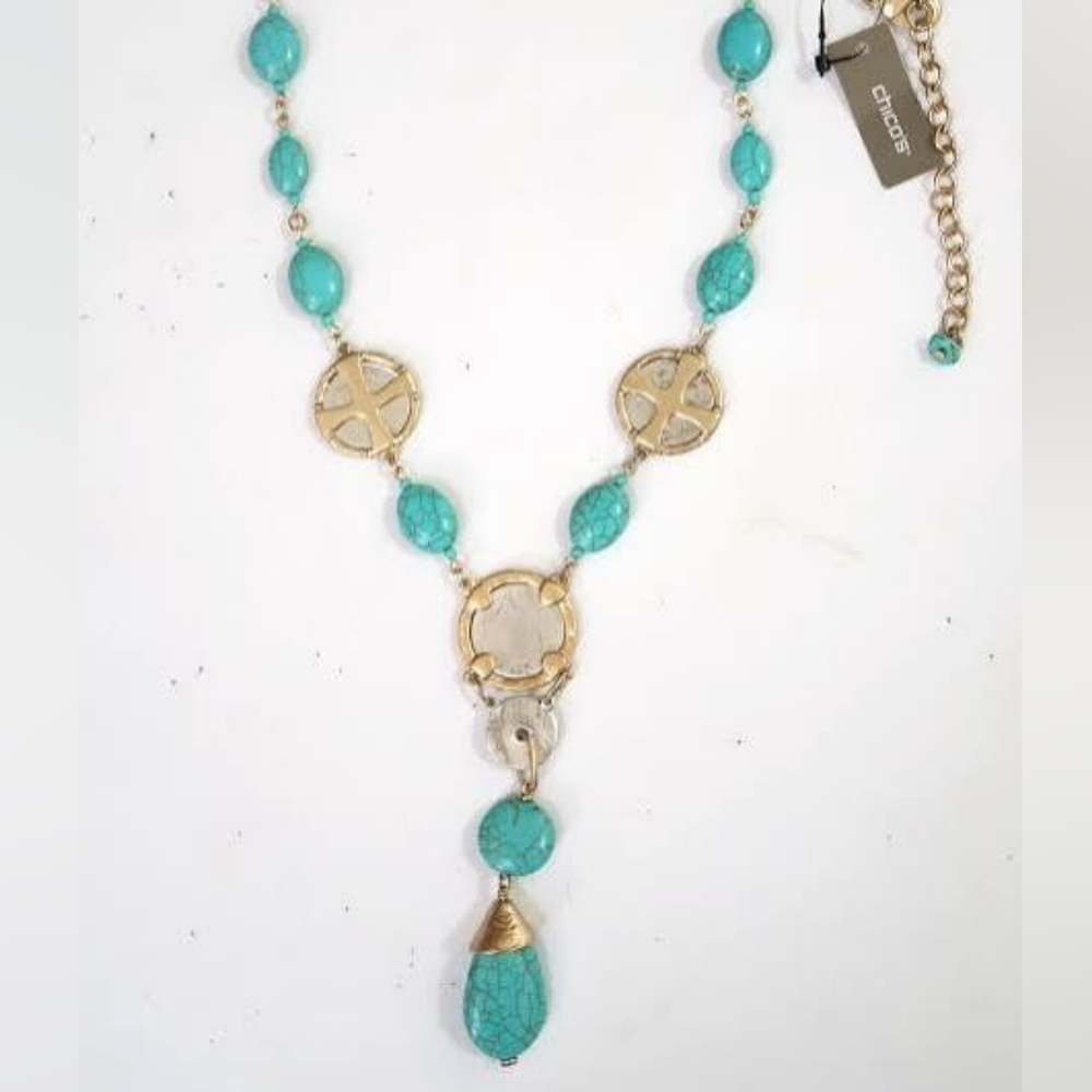 NWT Chico's Isabella Turquoise Coin Necklace - Picture 2 of 6